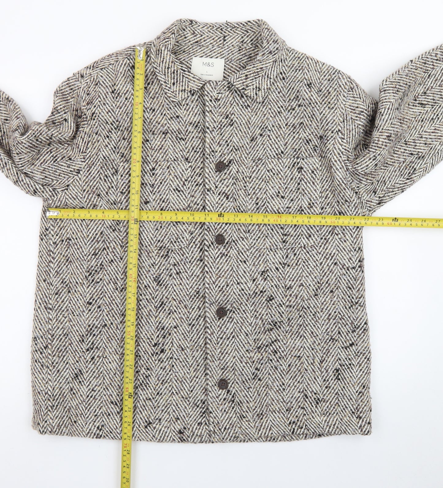 Marks and Spencer Women Beige Wool Tweed Button Jacket Size L