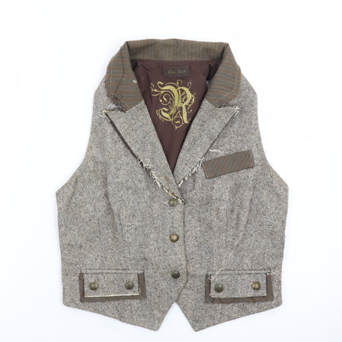 River Island Women's Brown Tweed Sleeveless Herringbone Vest UK 12