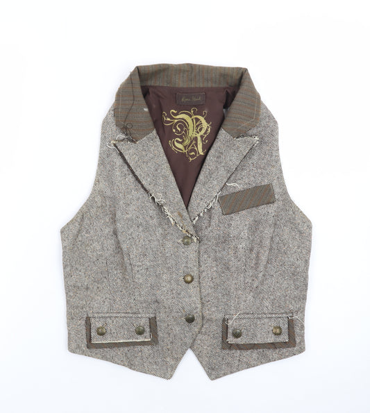 River Island Women's Brown Tweed Sleeveless Herringbone Vest UK 12