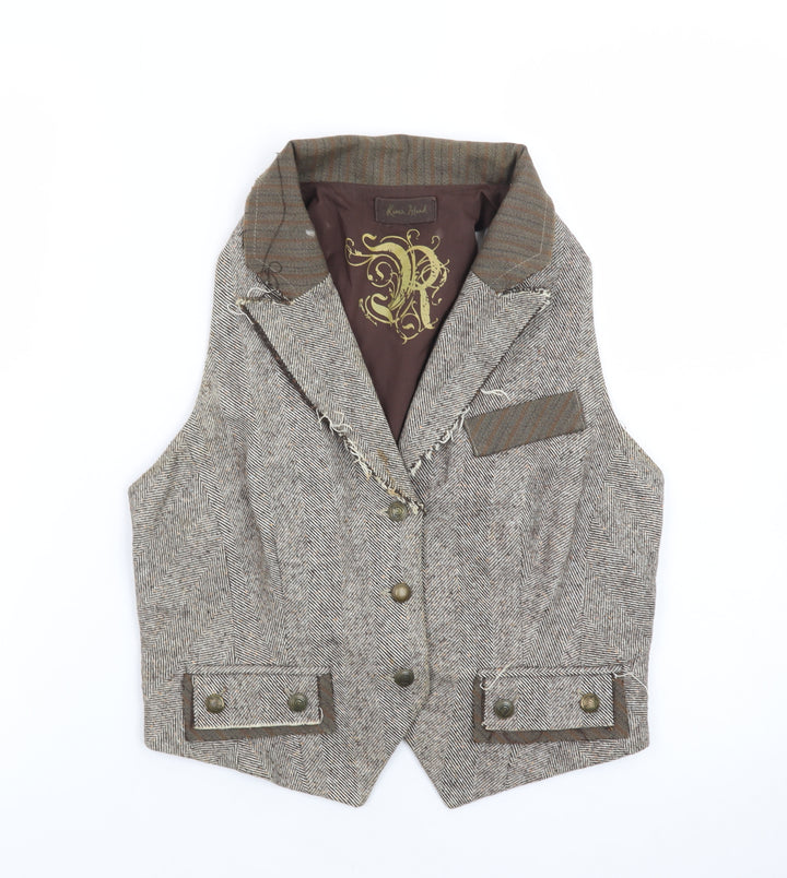 River Island Women's Brown Tweed Sleeveless Herringbone Vest UK 12