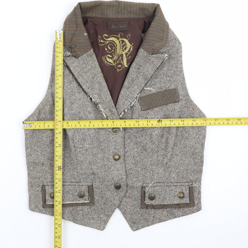 River Island Women's Brown Tweed Sleeveless Herringbone Vest UK 12