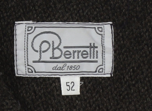 P Berretti Men's Brown Wool Overcoat Size 52 (42in) Lined Classic Style