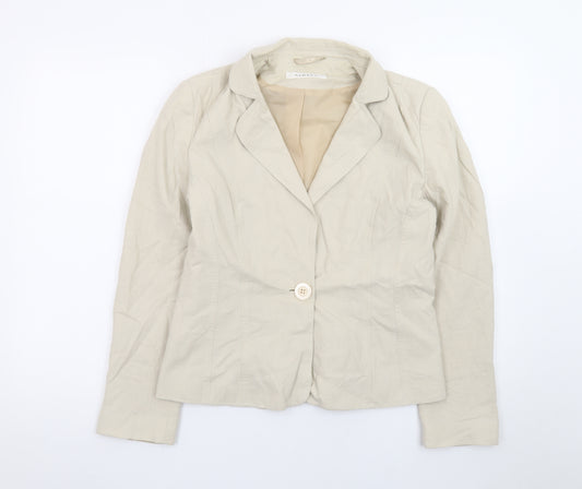 George Women Beige Linen Blend Single-Breasted Blazer UK 12