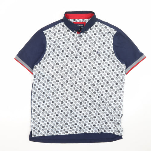 Bewley & Ritch Men's Blue Patterned XL Polo Shirt Short Sleeve Cotton