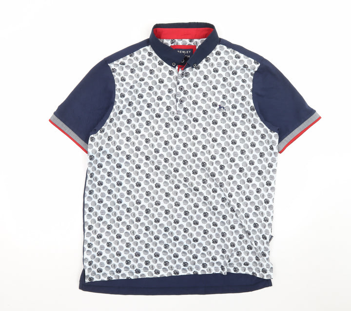 Bewley & Ritch Men's Blue Patterned XL Polo Shirt Short Sleeve Cotton