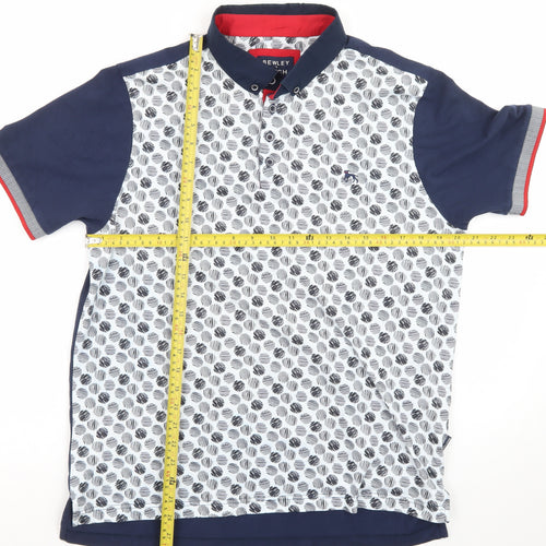 Bewley & Ritch Men's Blue Patterned XL Polo Shirt Short Sleeve Cotton