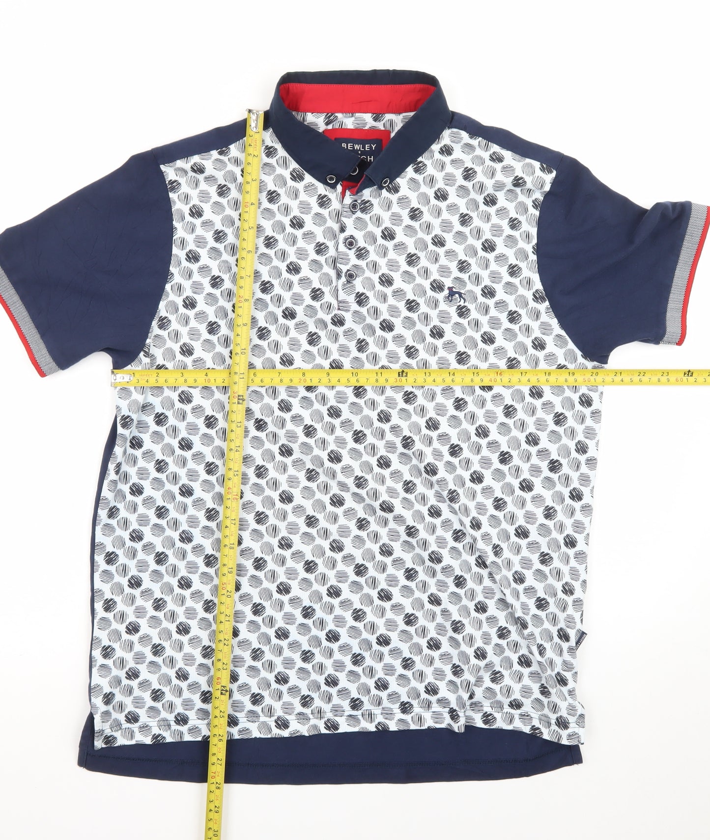 Bewley & Ritch Men's Blue Patterned XL Polo Shirt Short Sleeve Cotton