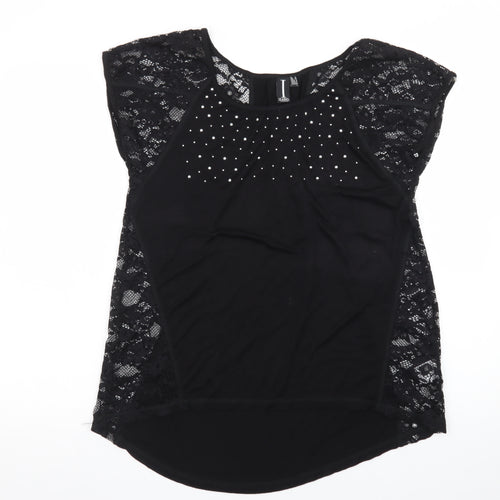 Izabel London Women's Black Lace Studded Blouse Size 12