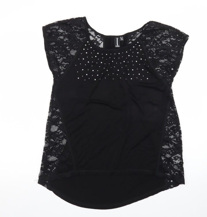 Izabel London Women's Black Lace Studded Blouse Size 12