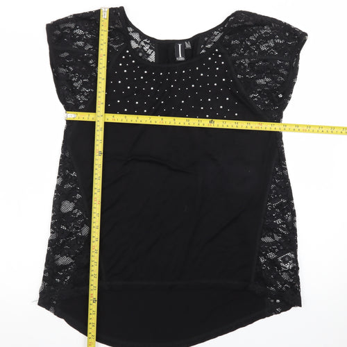 Izabel London Women's Black Lace Studded Blouse Size 12