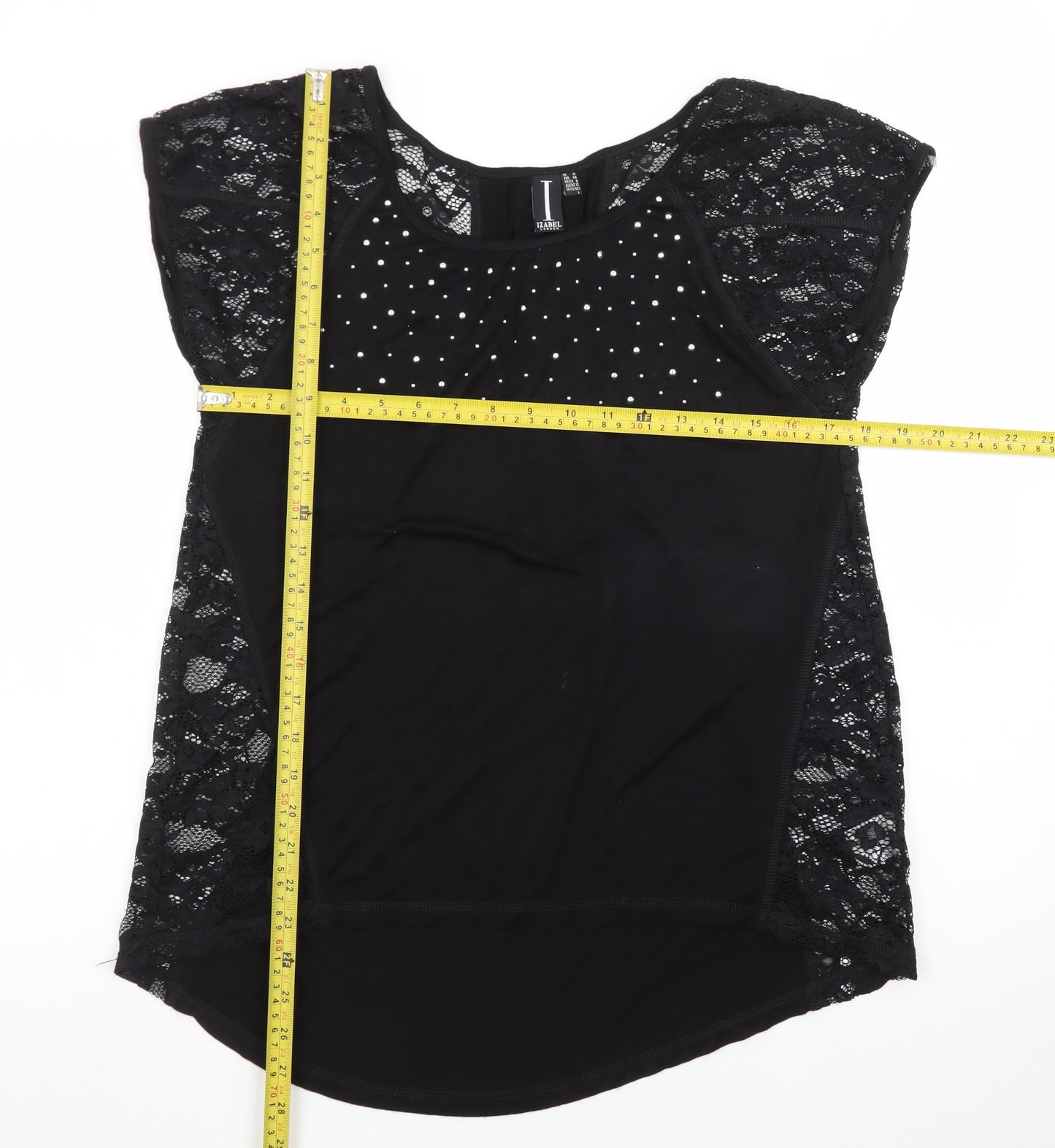 Izabel London Women's Black Lace Studded Blouse Size 12