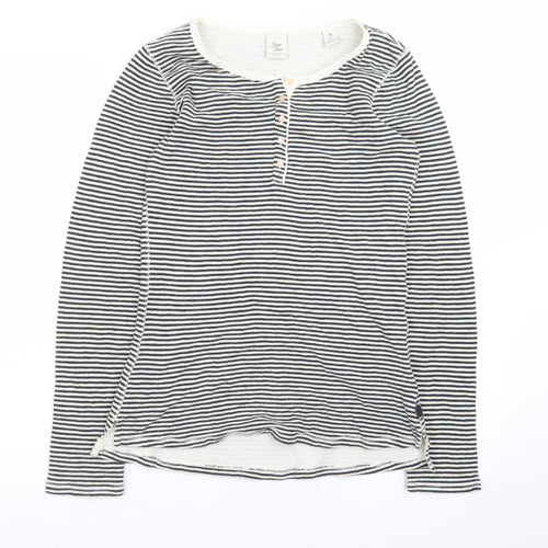 Scotch & Soda Women's Black Striped Cotton Henley Top Size S