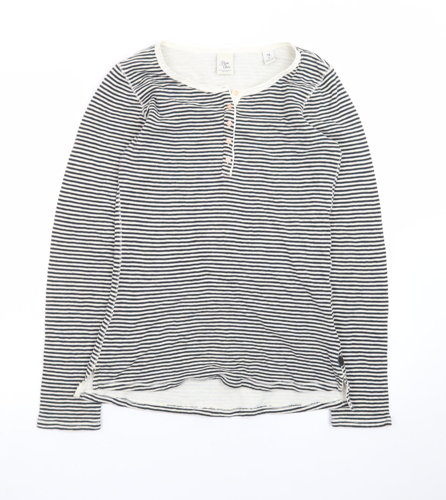Scotch & Soda Women's Black Striped Cotton Henley Top Size S