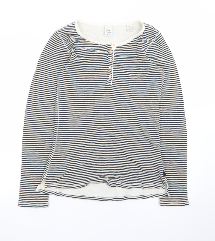 Scotch & Soda Women's Black Striped Cotton Henley Top Size S