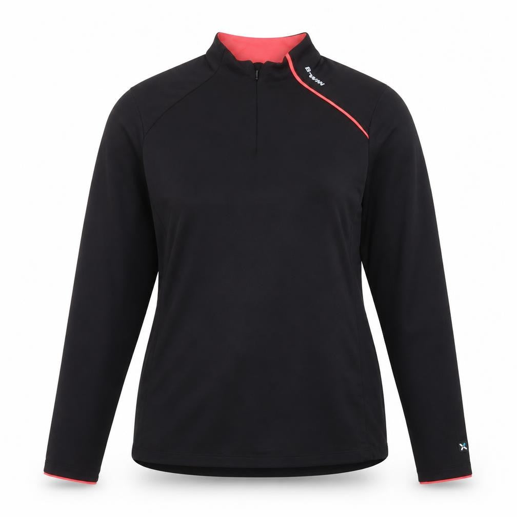 Front view of B'TWIN Women's Black Cycling Track Jacket, size 18, Long Sleeve 1/2 Zip