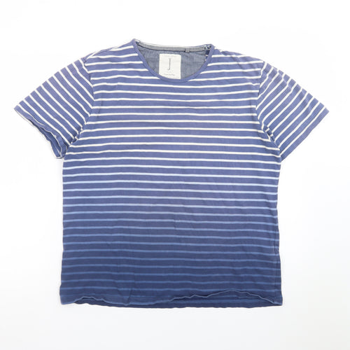Jasper Conran Jeans Men's Blue Striped Crew Neck Cotton T-Shirt Size XL