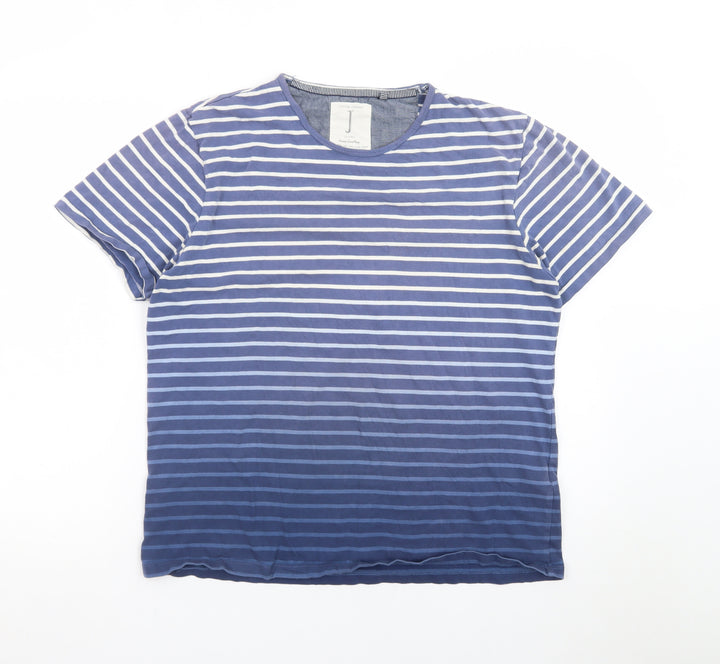 Jasper Conran Jeans Men's Blue Striped Crew Neck Cotton T-Shirt Size XL