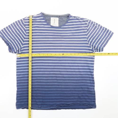 Jasper Conran Jeans Men's Blue Striped Crew Neck Cotton T-Shirt Size XL