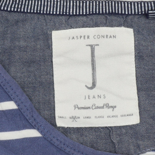 Jasper Conran Jeans Men's Blue Striped Crew Neck Cotton T-Shirt Size XL