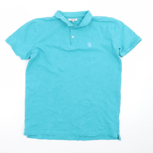 U.S. Polo Assn. Boys Blue 15-16 Years Cotton Short Sleeve Polo Shirt