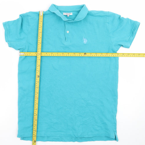 U.S. Polo Assn. Boys Blue 15-16 Years Cotton Short Sleeve Polo Shirt