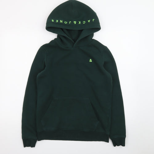 Jack & Jones Boys Green Pullover Hoodie Size 164 Fleece Lined Sweatshirt