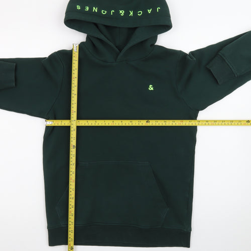 Jack & Jones Boys Green Pullover Hoodie Size 164 Fleece Lined Sweatshirt