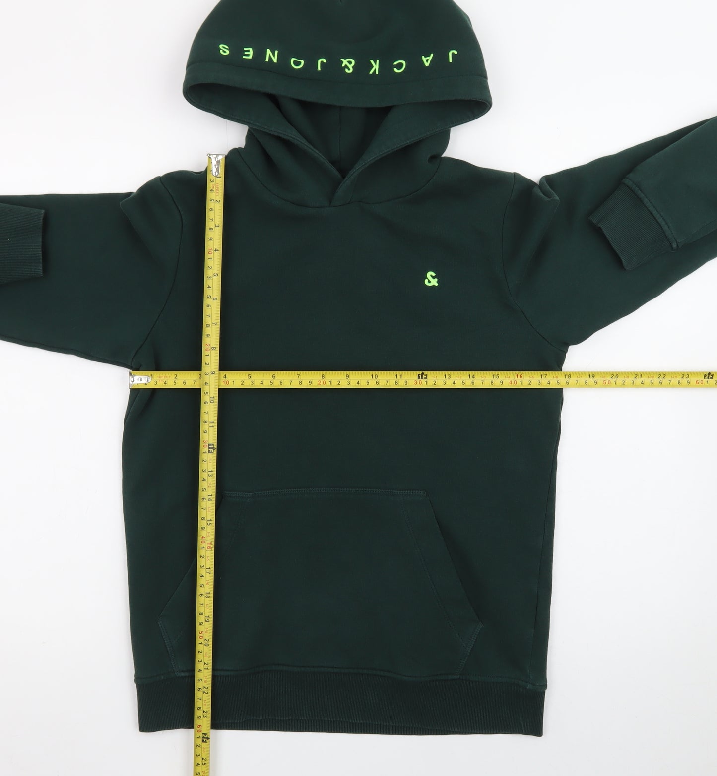 Jack & Jones Boys Green Pullover Hoodie Size 164 Fleece Lined Sweatshirt