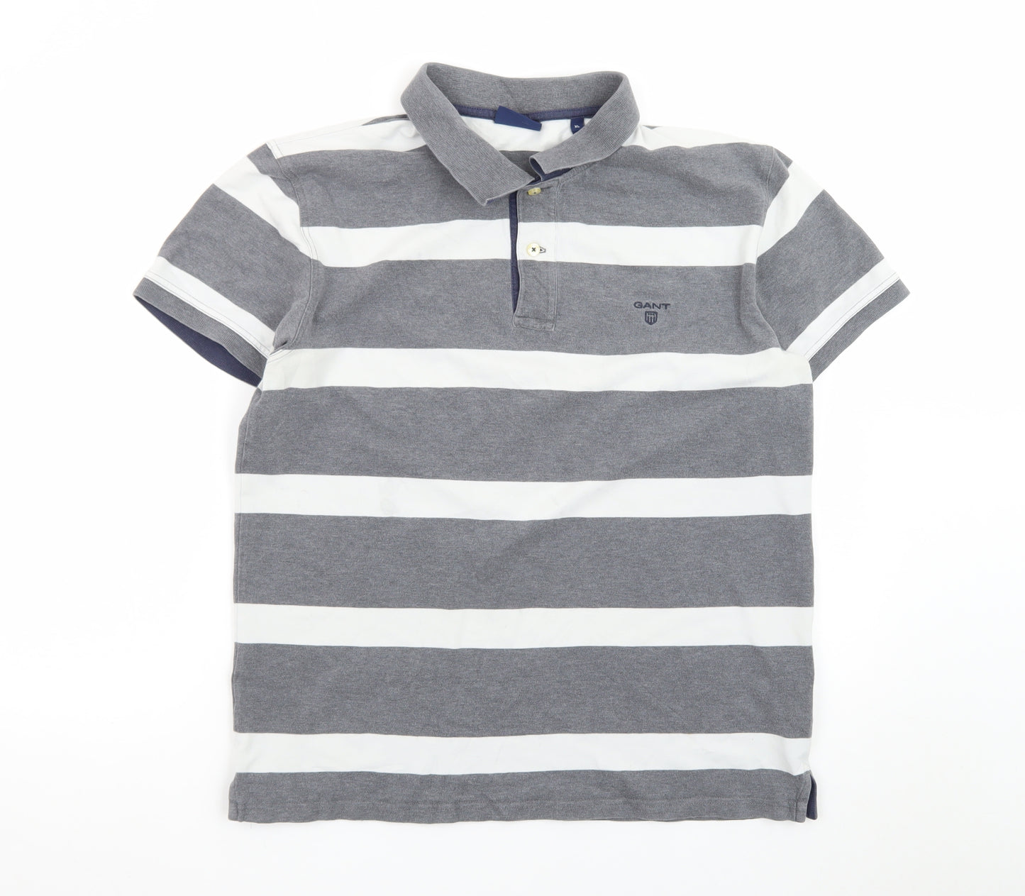 GANT Men's Grey White Striped Polo Shirt XL Classic Cotton