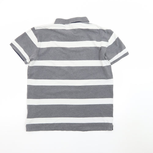 GANT Men's Grey White Striped Polo Shirt XL Classic Cotton