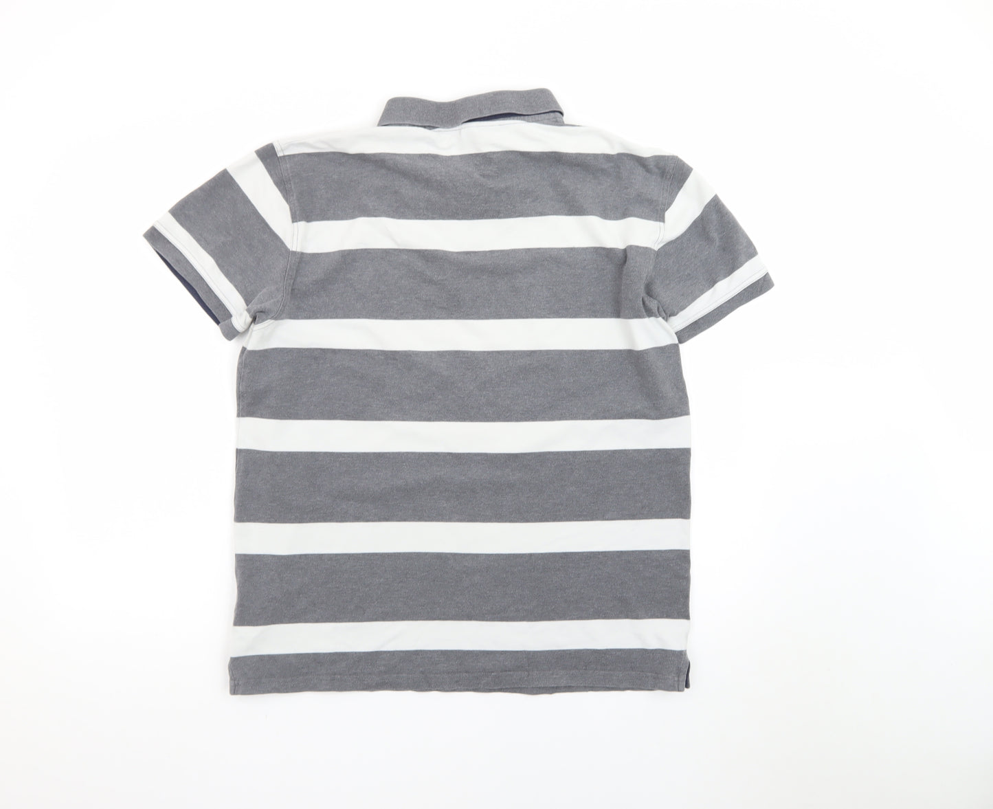 GANT Men's Grey White Striped Polo Shirt XL Classic Cotton