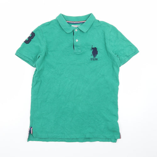 U.S. Polo Assn. Boys Green Cotton Polo Shirt 14-15 Years Short Sleeve