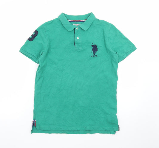 U.S. Polo Assn. Boys Green Cotton Polo Shirt 14-15 Years Short Sleeve