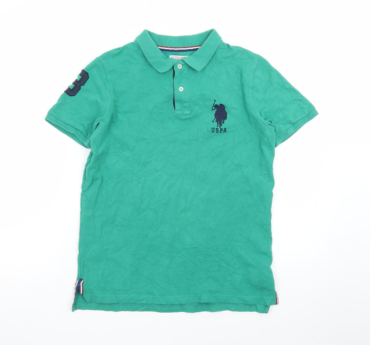 U.S. Polo Assn. Boys Green Cotton Polo Shirt 14-15 Years Short Sleeve