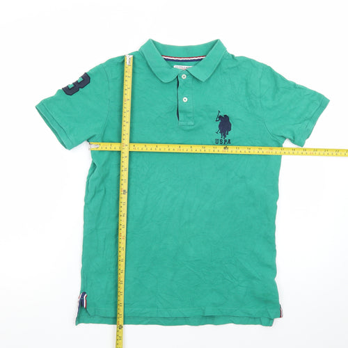 U.S. Polo Assn. Boys Green Cotton Polo Shirt 14-15 Years Short Sleeve