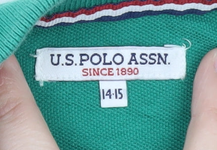 U.S. Polo Assn. Boys Green Cotton Polo Shirt 14-15 Years Short Sleeve