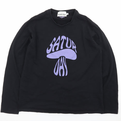 Saturday by Megan Ellaby Men's Black Graphic Long Sleeve T-Shirt M