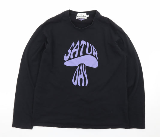 Saturday by Megan Ellaby Men's Black Graphic Long Sleeve T-Shirt M