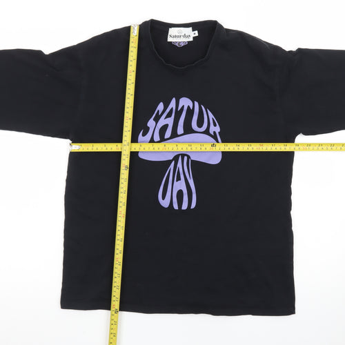 Saturday by Megan Ellaby Men's Black Graphic Long Sleeve T-Shirt M