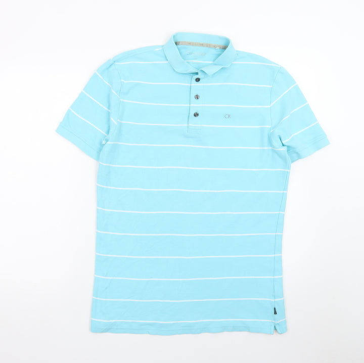 Calvin Klein Men’s Blue Striped Polo Shirt Size M Cotton Blend
