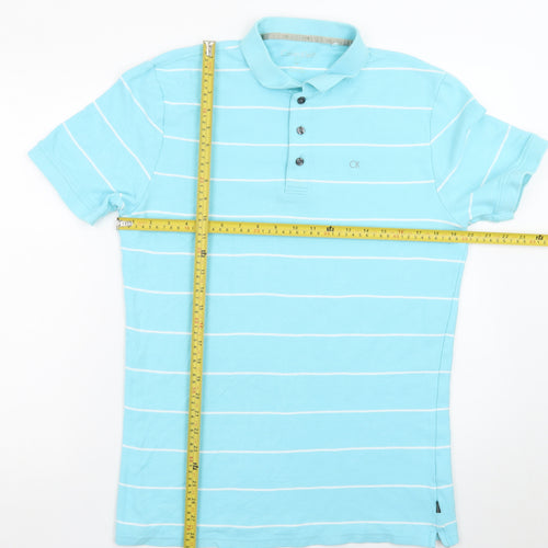 Calvin Klein Men’s Blue Striped Polo Shirt Size M Cotton Blend