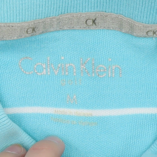 Calvin Klein Men’s Blue Striped Polo Shirt Size M Cotton Blend