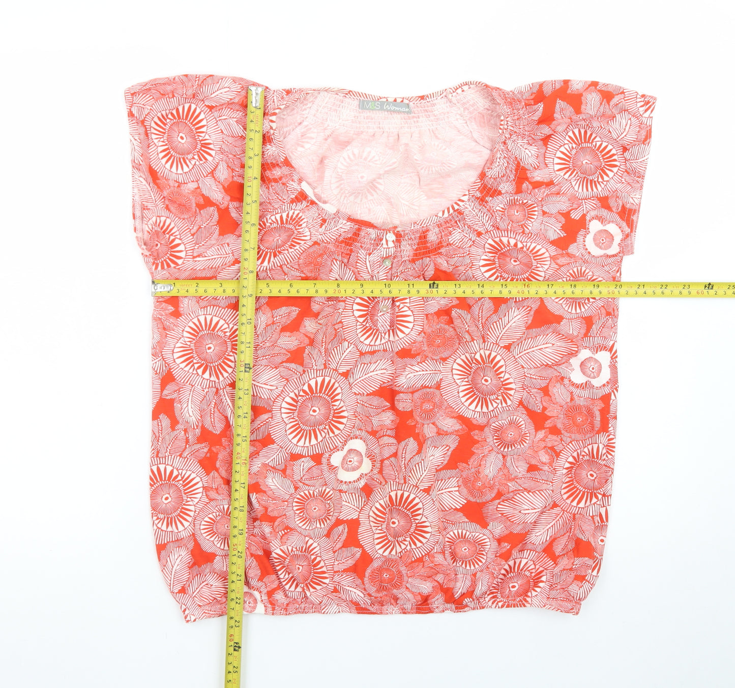 Marks and Spencer Women Red Floral Cotton Tunic Blouse UK 16