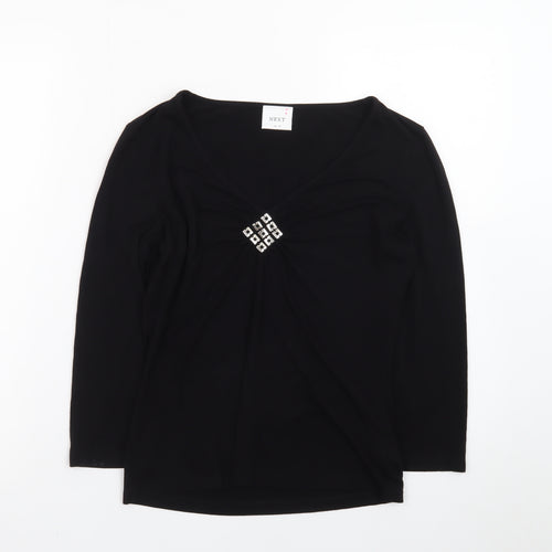 Next Women's Black Viscose Wrap Blouse UK 10 Long Sleeve