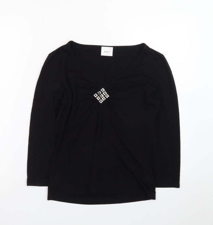 Next Women's Black Viscose Wrap Blouse UK 10 Long Sleeve