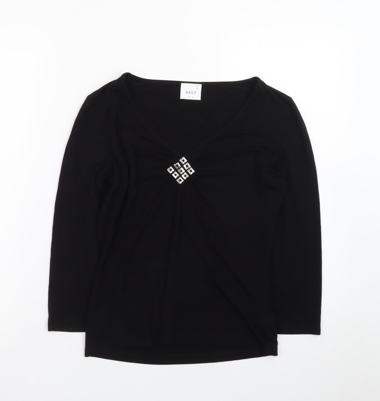 Next Women's Black Viscose Wrap Blouse UK 10 Long Sleeve