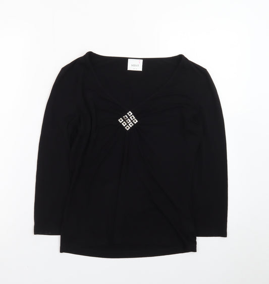 Next Women's Black Viscose Wrap Blouse UK 10 Long Sleeve