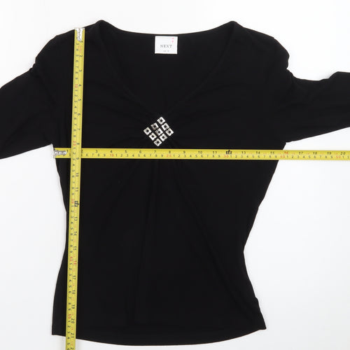Next Women's Black Viscose Wrap Blouse UK 10 Long Sleeve
