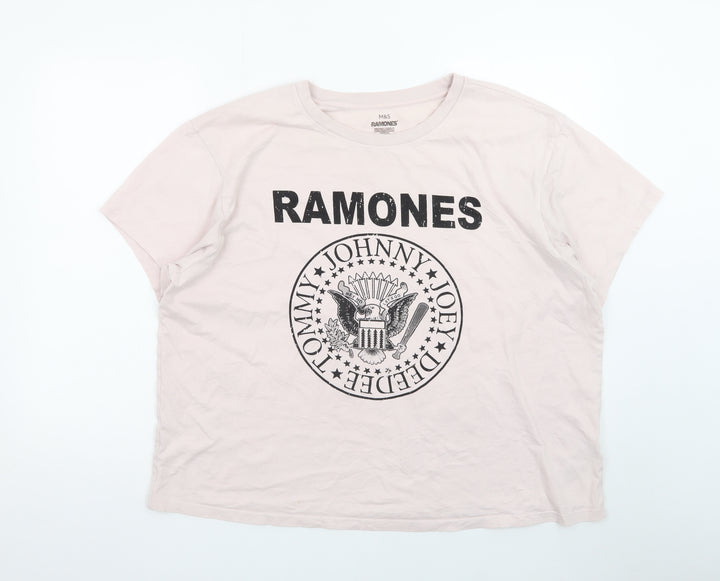Marks and Spencer Unisex Pink Ramones Band Graphic T-Shirt Size 22