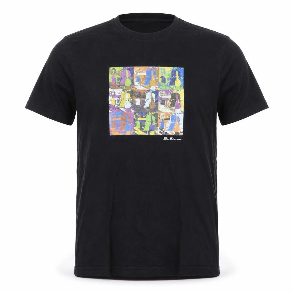 Front view of Ben Sherman Men's Black Medium Retro Graphic Print T-Shirt